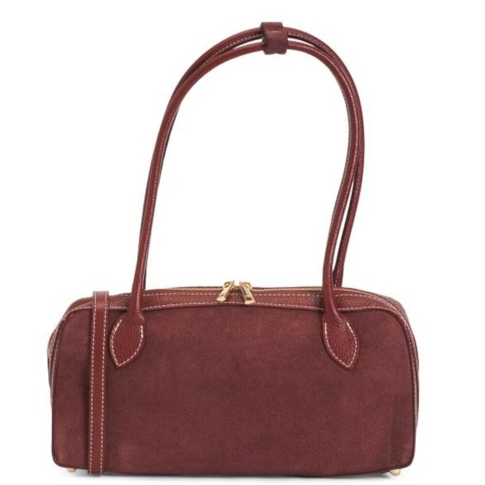 PERSAMAN NEW YORK Made In Italy Suede Barrel Shoulder Bag